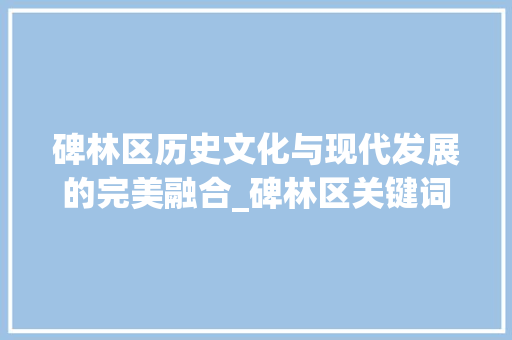 碑林区历史文化与现代发展的完美融合_碑林区关键词优化软件