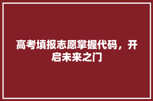 高考填报志愿掌握代码，开启未来之门