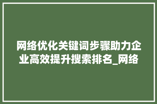 网络优化关键词步骤助力企业高效提升搜索排名_网络优化关键词搜索