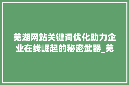 芜湖网站关键词优化助力企业在线崛起的秘密武器_芜湖网站关键词优化公司