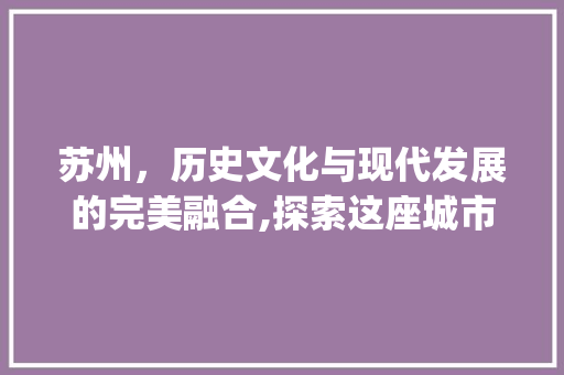苏州，历史文化与现代发展的完美融合,探索这座城市的独特魅力_苏州关键词优化排名首页
