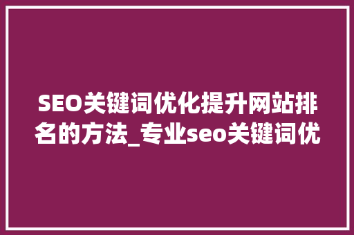 SEO关键词优化提升网站排名的方法_专业seo关键词优化排名靠前