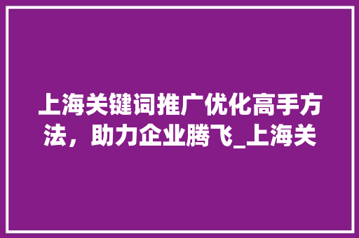 上海关键词推广优化高手方法，助力企业腾飞_上海关键词推广优化高手