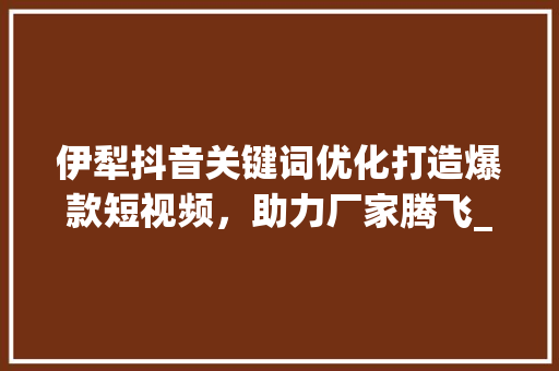 伊犁抖音关键词优化打造爆款短视频，助力厂家腾飞_伊犁抖音关键词优化厂家
