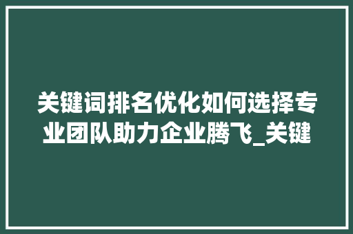 关键词排名优化如何选择专业团队助力企业腾飞_关键词排名优化找谁做
