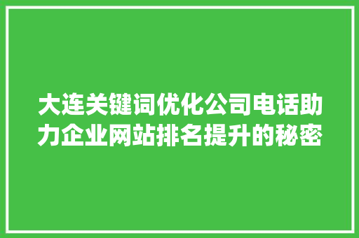 大连关键词优化公司电话助力企业网站排名提升的秘密武器_大连关键词优化公司电话