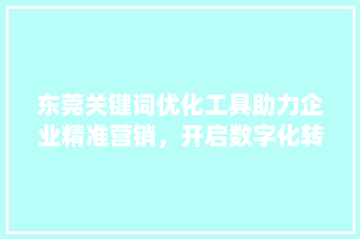东莞关键词优化工具助力企业精准营销，开启数字化转型升级新篇章_东莞关键词优化工具