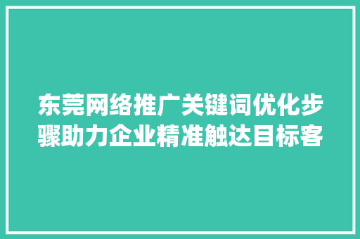 东莞网络推广关键词优化步骤助力企业精准触达目标客户_东莞网络推广关键词优化