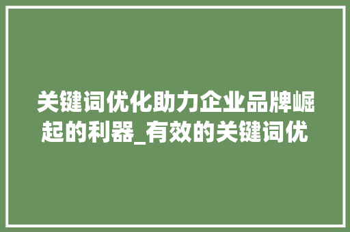 关键词优化助力企业品牌崛起的利器_有效的关键词优化优势