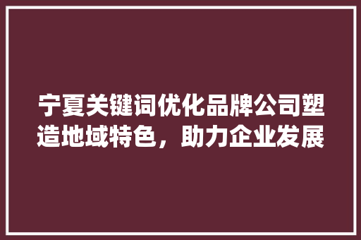 宁夏关键词优化品牌公司塑造地域特色，助力企业发展_宁夏关键词优化品牌公司