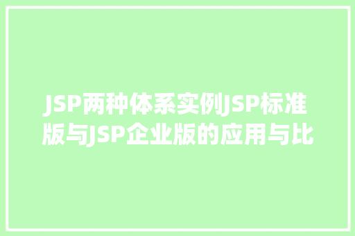 JSP两种体系实例JSP标准版与JSP企业版的应用与比较