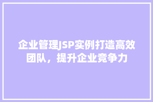 企业管理JSP实例打造高效团队，提升企业竞争力