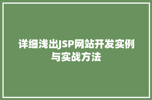 详细浅出JSP网站开发实例与实战方法  第1张