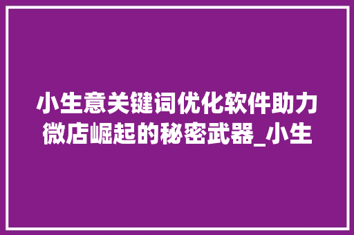 小生意关键词优化软件助力微店崛起的秘密武器_小生意关键词优化软件