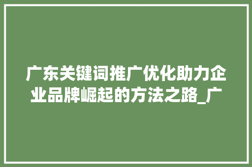 广东关键词推广优化助力企业品牌崛起的方法之路_广东关键词推广优化收费