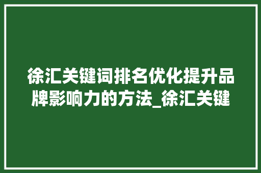 徐汇关键词排名优化提升品牌影响力的方法_徐汇关键词排名优化地址