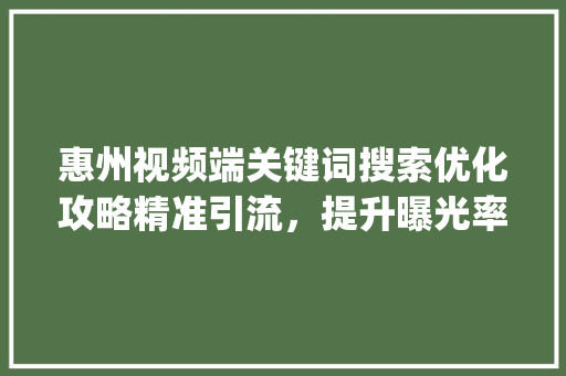 惠州视频端关键词搜索优化攻略精准引流，提升曝光率_惠州视频端关键词搜索优化