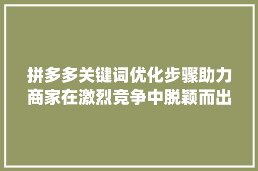 拼多多关键词优化步骤助力商家在激烈竞争中脱颖而出_拼多多要经常优化关键词