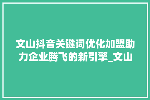 文山抖音关键词优化加盟助力企业腾飞的新引擎_文山抖音关键词优化加盟