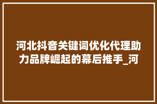 河北抖音关键词优化代理助力品牌崛起的幕后推手_河北抖音关键词优化代理