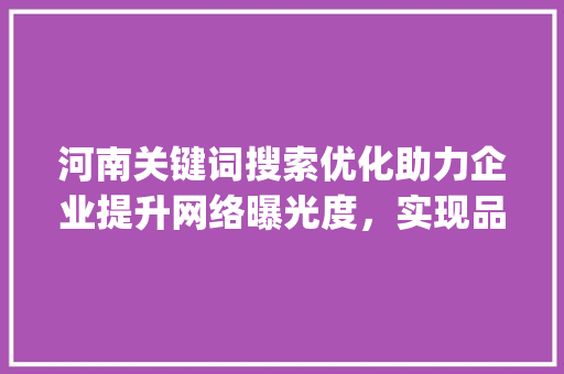 河南关键词搜索优化助力企业提升网络曝光度，实现品牌价值最大化_河南关键词搜索优化收费