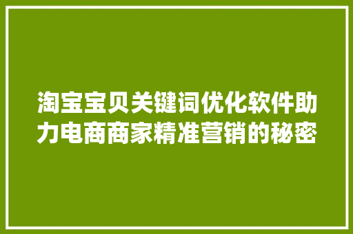 淘宝宝贝关键词优化软件助力电商商家精准营销的秘密武器_淘宝宝贝关键词优化软件