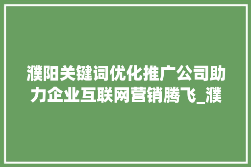 濮阳关键词优化推广公司助力企业互联网营销腾飞_濮阳关键词优化推广公司