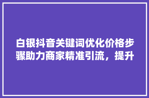 白银抖音关键词优化价格步骤助力商家精准引流，提升转化率_白银抖音关键词优化价格