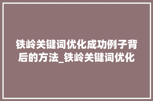 铁岭关键词优化成功例子背后的方法_铁岭关键词优化成功例子  第1张