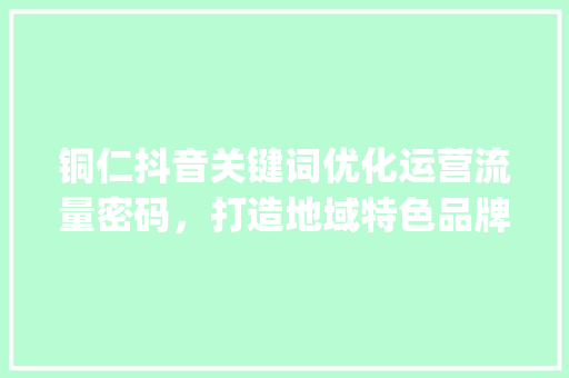 铜仁抖音关键词优化运营流量密码，打造地域特色品牌_铜仁抖音关键词优化运营