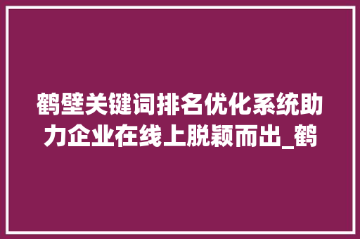 鹤壁关键词排名优化系统助力企业在线上脱颖而出_鹤壁关键词排名优化系统