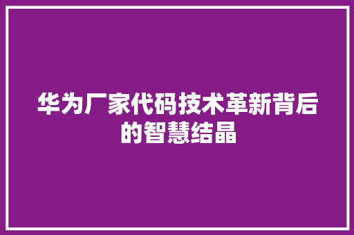 华为厂家代码技术革新背后的智慧结晶