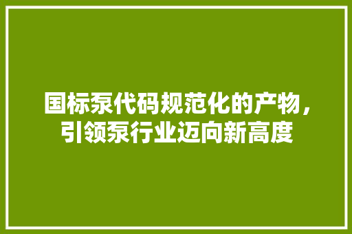 国标泵代码规范化的产物，引领泵行业迈向新高度