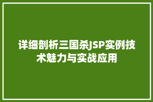 详细剖析三国杀JSP实例技术魅力与实战应用