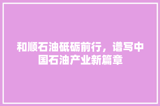 和顺石油砥砺前行，谱写中国石油产业新篇章