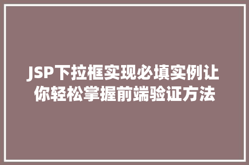 JSP下拉框实现必填实例让你轻松掌握前端验证方法
