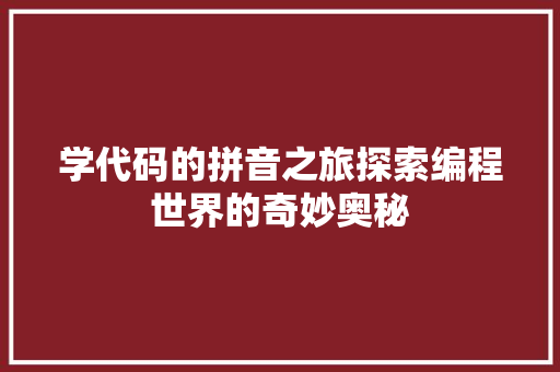 学代码的拼音之旅探索编程世界的奇妙奥秘