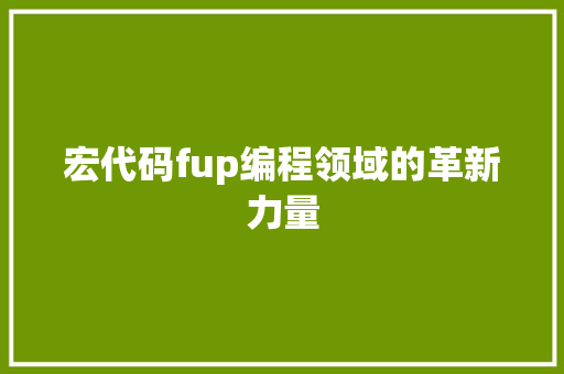 宏代码fup编程领域的革新力量