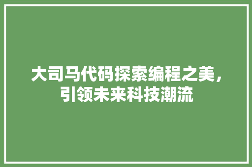 大司马代码探索编程之美，引领未来科技潮流