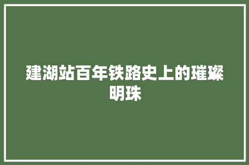 建湖站百年铁路史上的璀璨明珠