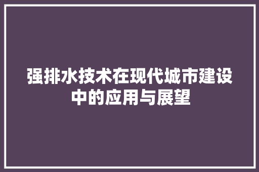 强排水技术在现代城市建设中的应用与展望