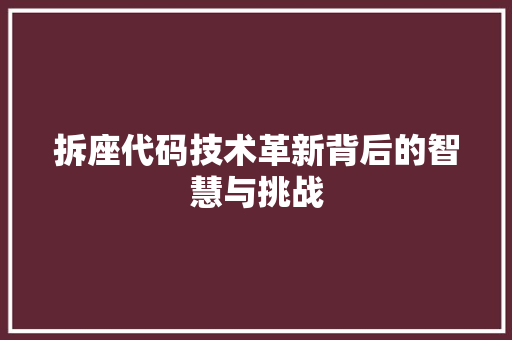 拆座代码技术革新背后的智慧与挑战