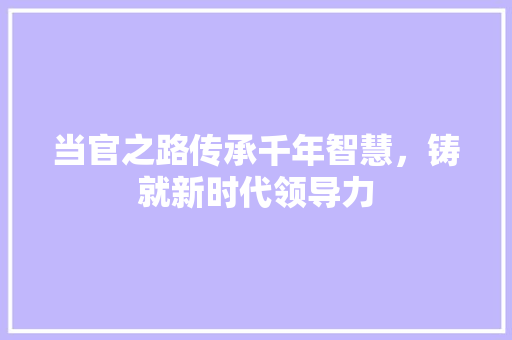 当官之路传承千年智慧，铸就新时代领导力