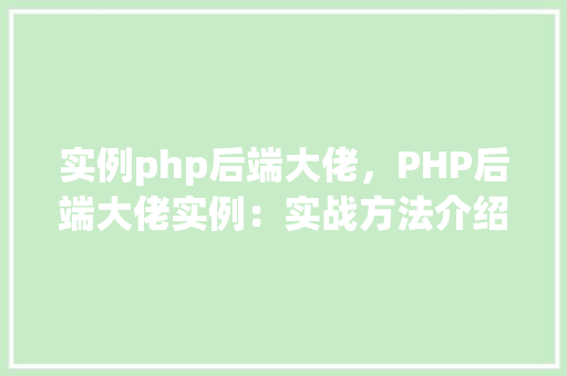 实例php后端大佬，PHP后端大佬实例：实战方法介绍