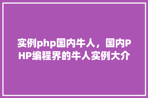 实例php国内牛人，国内PHP编程界的牛人实例大介绍