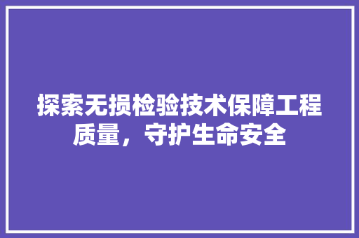 探索无损检验技术保障工程质量，守护生命安全