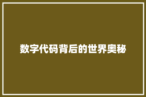 数字代码背后的世界奥秘