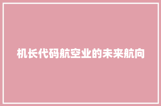 机长代码航空业的未来航向