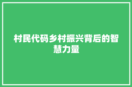 村民代码乡村振兴背后的智慧力量