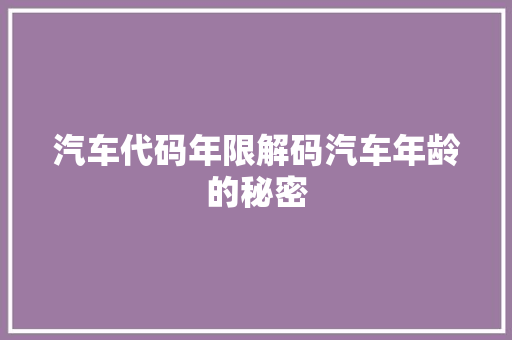 汽车代码年限解码汽车年龄的秘密